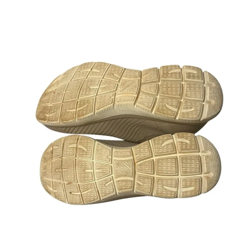 Skechers tan knit slip ons memory foam wide fit sz 8.5